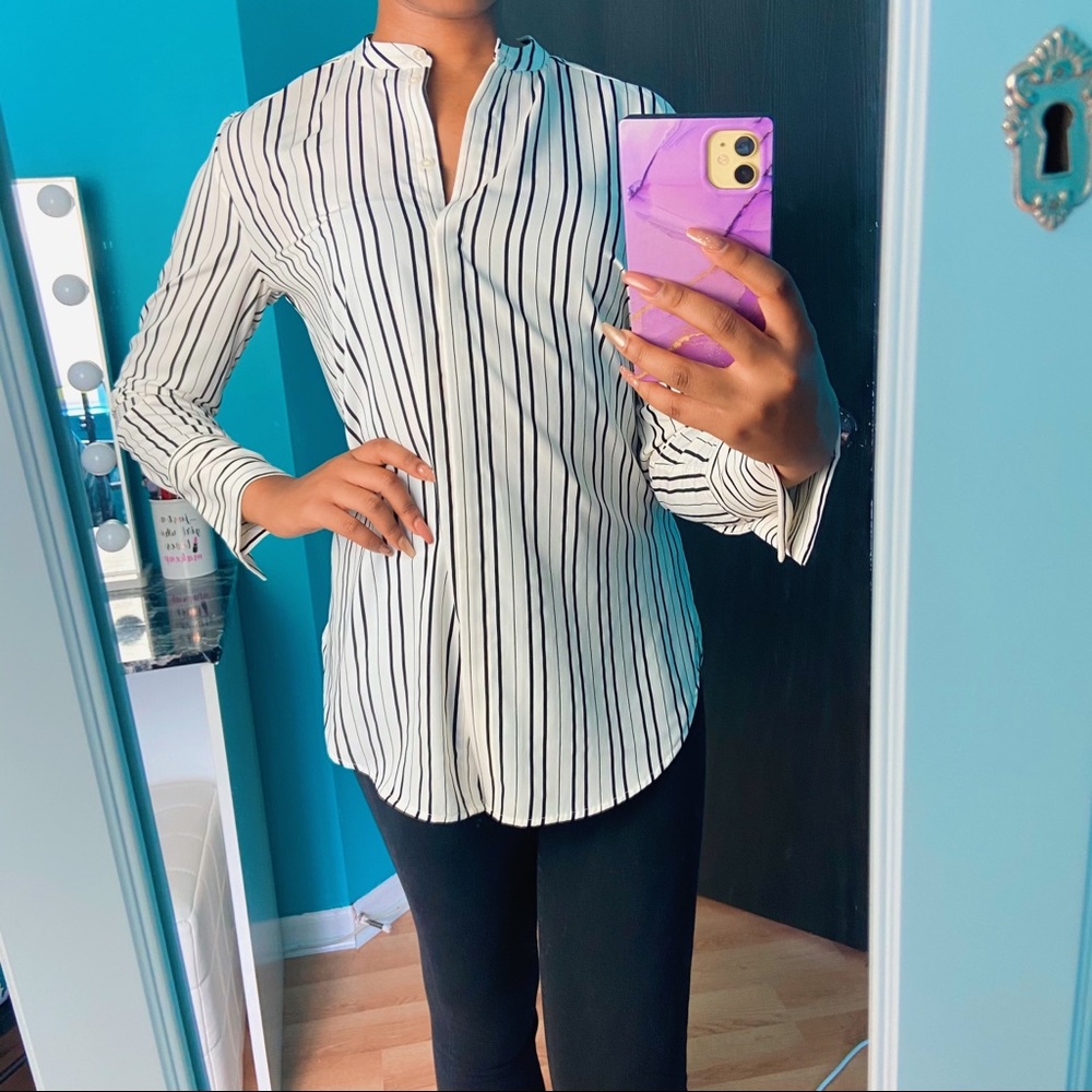 H&M Satin Striped Button Down Blouse, size 4